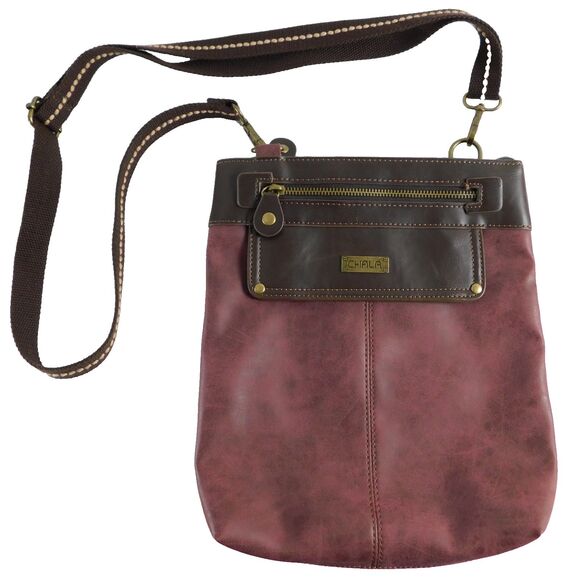 Chala Handbags Plum / Brown Crossbody Purse Shoulder Bag Zip, Faux Leather EUC! - Picture 1 of 9
